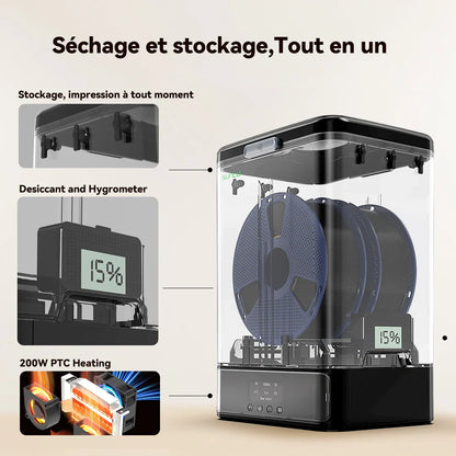 Pack Sunlu FilaDryer SP2 - 2 Boite de stockage + Base Chauffante + 2 Bobines PLA+2.0 Noir 1 kg