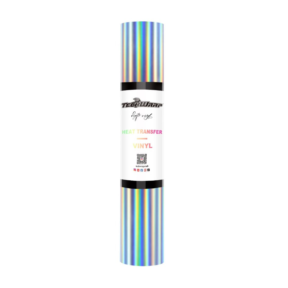 TeckWrapCraft - Soft Holographic HTV - Vinyle Transfert à chaud - Arc-en-Ciel Argenté - 1,5 m