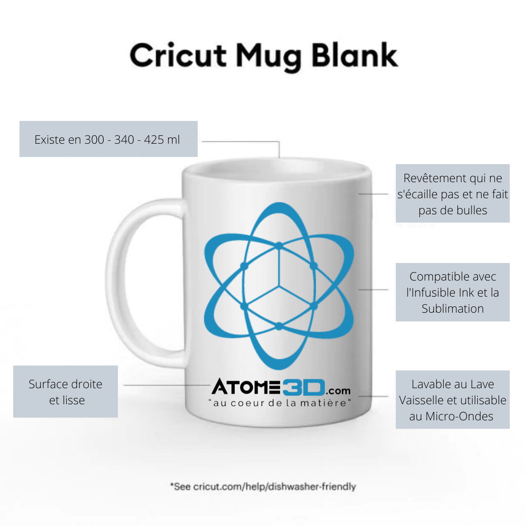 Cricut - Mug en céramique - blanc - 10 oz / 300 ml (lot 4 Mugs)
