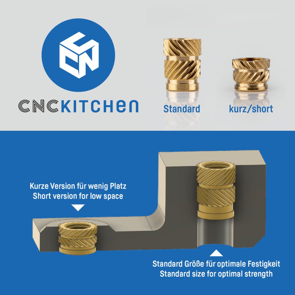 CNC Kitchen - Inserts Filetés M4x4.0 Courts - Lot de 50 pièces