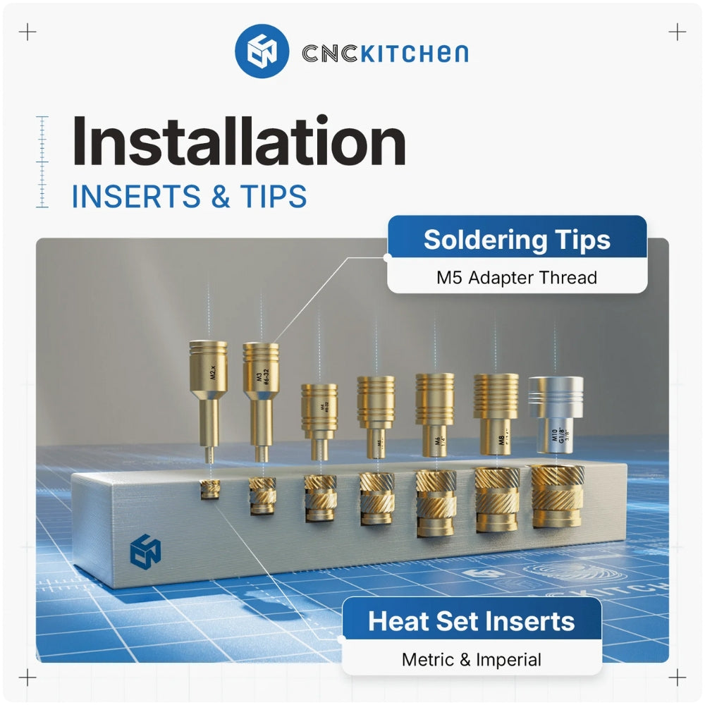 CNC Kitchen - Pointe d'Installation en Cuivre pour Inserts Filetés M10, G1/8 et 3/8"