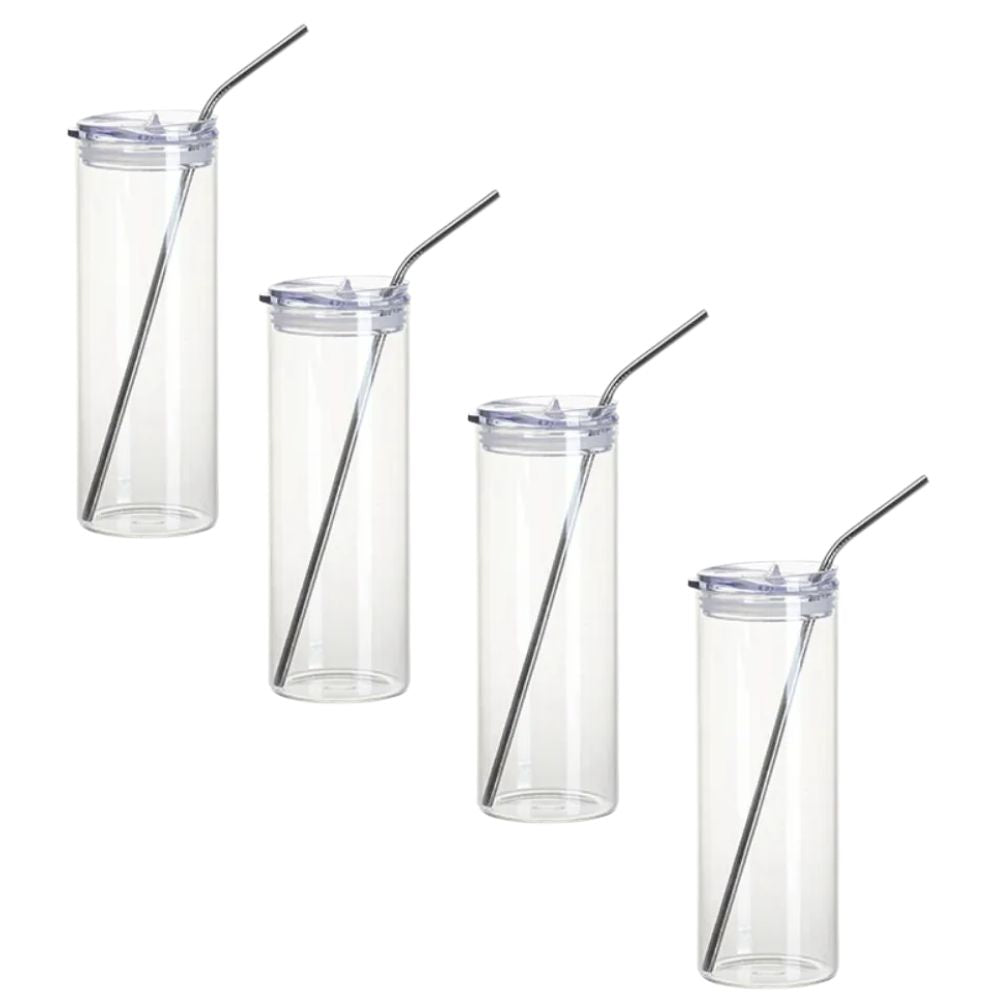 Craft Express- Sublimation - 4 Verres avec Paille - Transparent - 750 ml