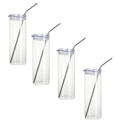 Craft Express- Sublimation - 4 Verres avec Paille - Transparent - 750 ml