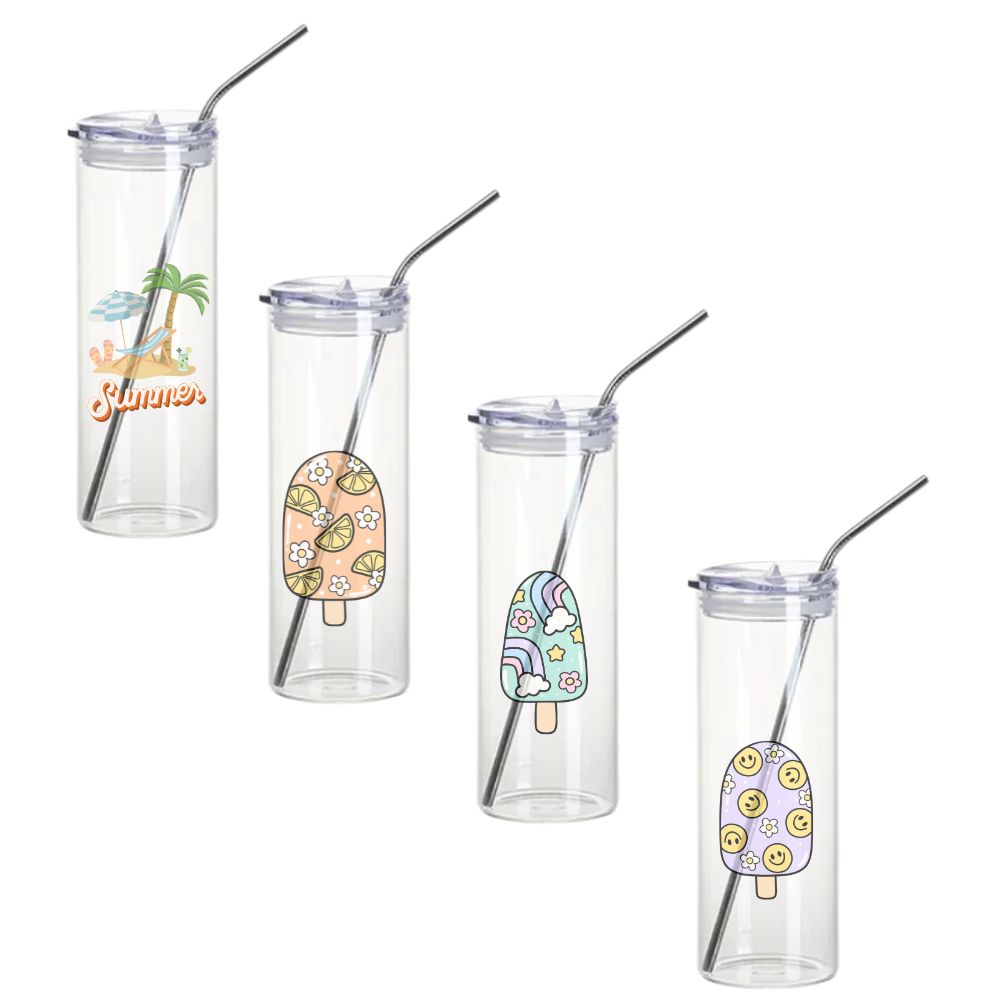 Craft Express- Sublimation - 4 Verres avec Paille - Transparent - 750 ml