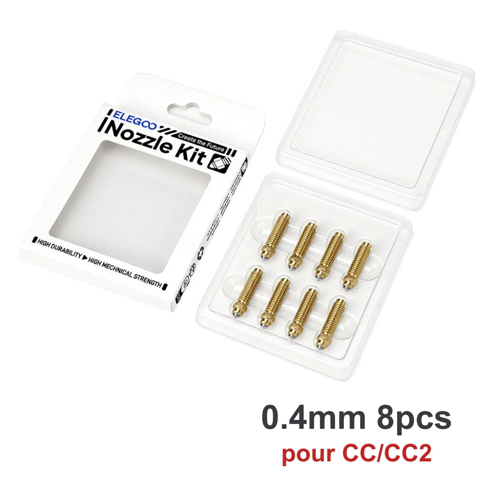 Elegoo - CC/CC2 - Kit de Buses en Laiton et Acier Trempé (Nozzle Kit) - 0.4 mm - 8 pcs