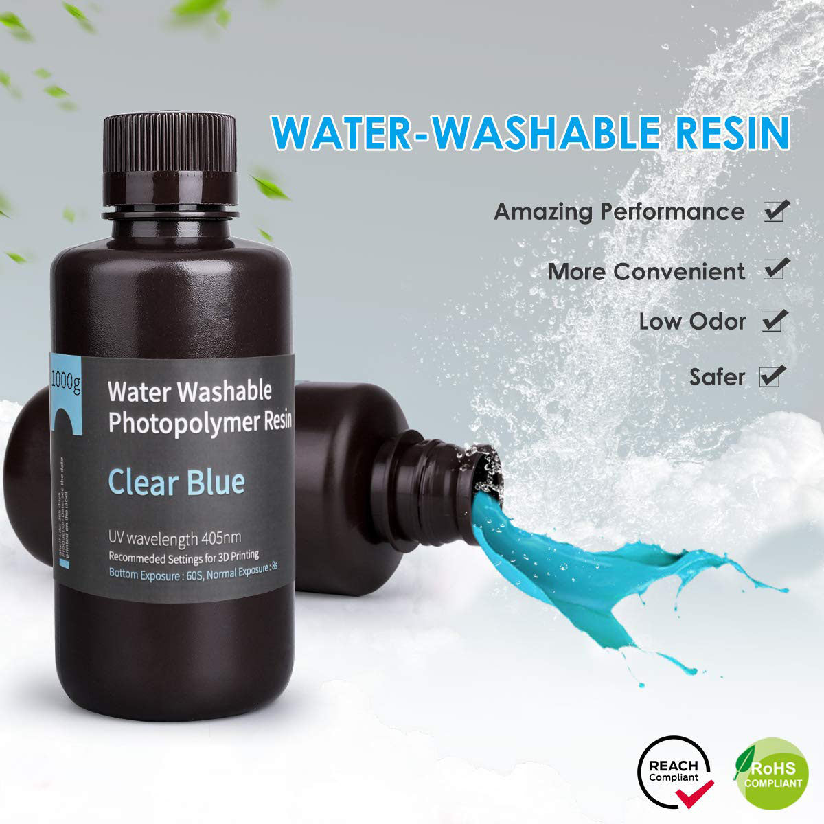 ELEGOO - Résine Water Washable - Bleu Translucide (Clear Blue) - 1 kg
