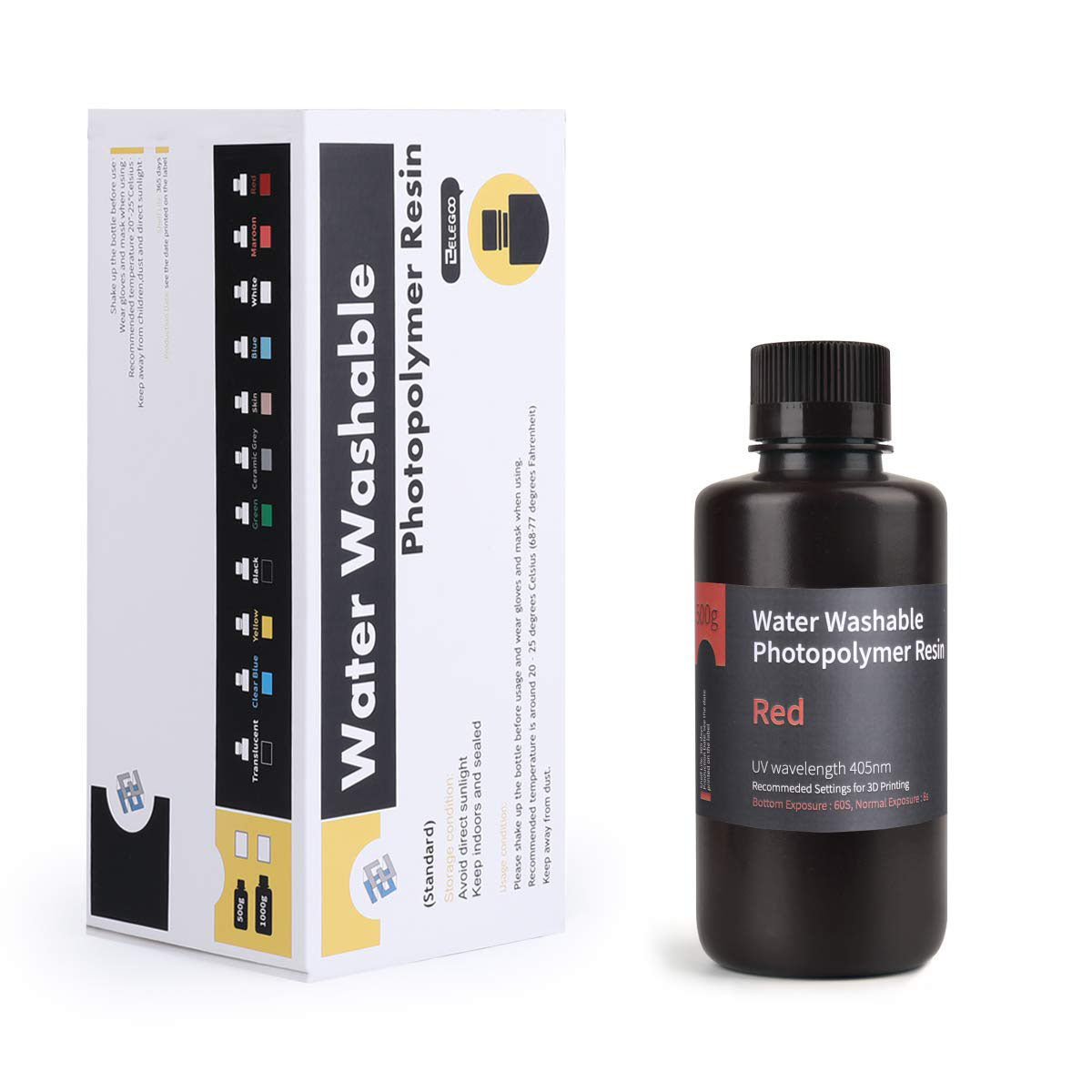 Pack ELEGOO - 12x Résine Water Washable - Rouge (Red) - 1 kg
