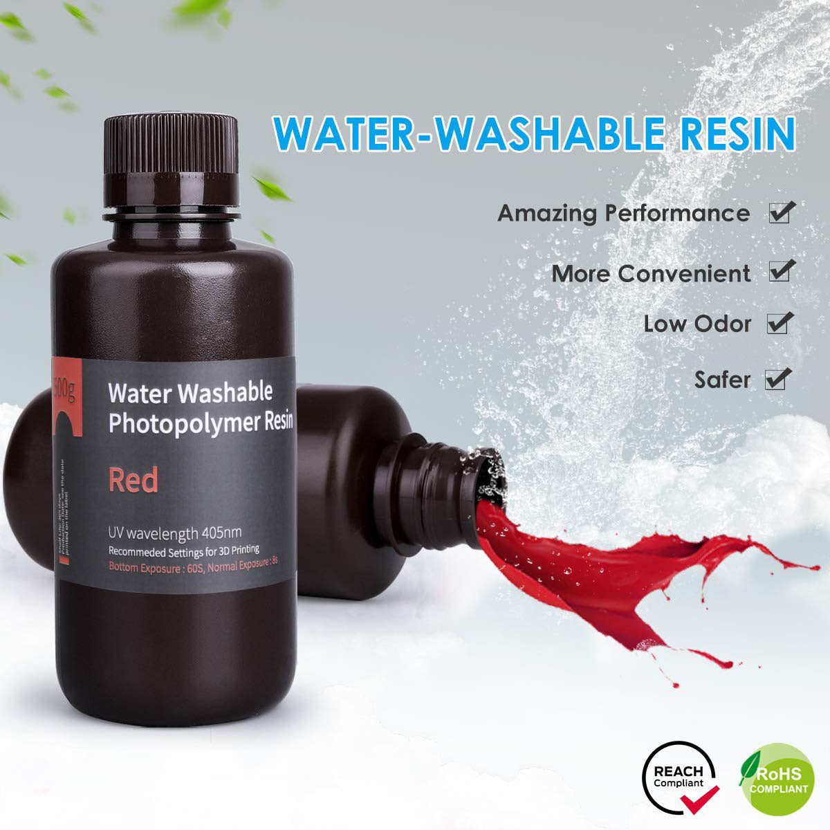 Pack ELEGOO - 12x Résine Water Washable - Rouge (Red) - 1 kg