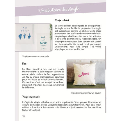 exemple de page du livre d'anne sophie gouverneur Cricut - Livre - Mes matériaux Cricut 100 % Vinyle