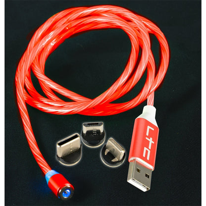 Magic-Cable-RD - Câble de Charge Magnétique multi embout USB micro/USB/Iphone  Lumineux Rouge - 1 m