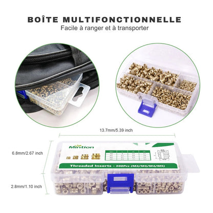 Mintion - Kit d'Inserts Filetés (Threaded Inserts Kit NutoPress) - 500 pcs
