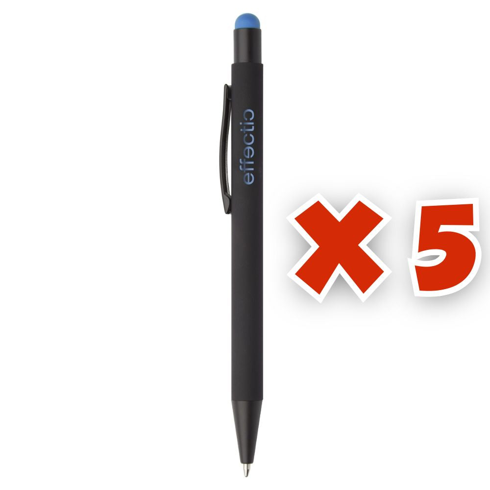 MissKraft -  5 Stylos à bille à graver Pearly Noir embout Bleu Clair