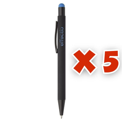 MissKraft -  5 Stylos à bille à graver Pearly Noir embout Bleu Clair
