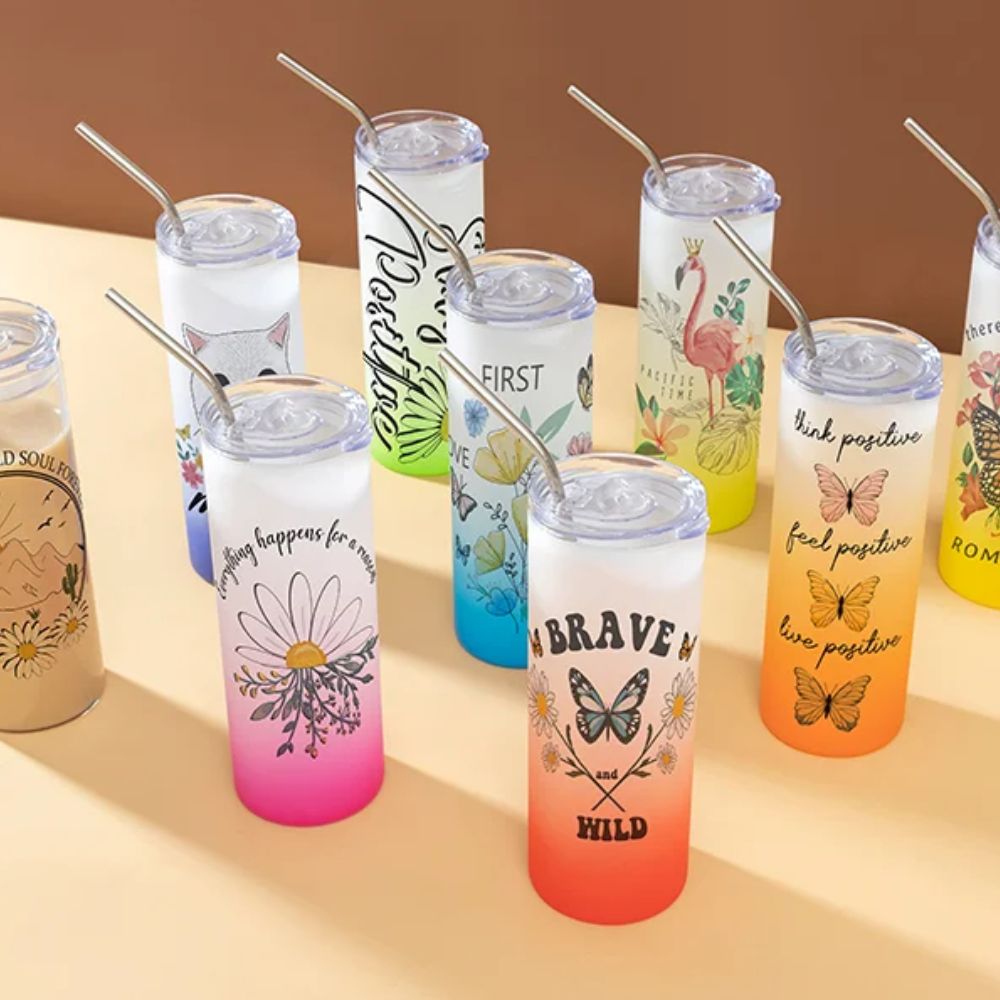 MissKraft - Sublimation - Lot 4 Verres avec Paille - Transparent - 750 ml
