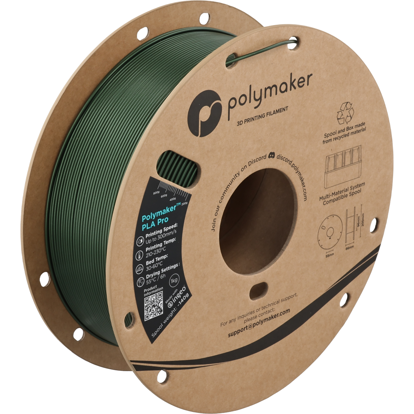 Polymaker - PLA Pro - Vert Métallique (Metallic Green) - 1,75 mm - 1 kg