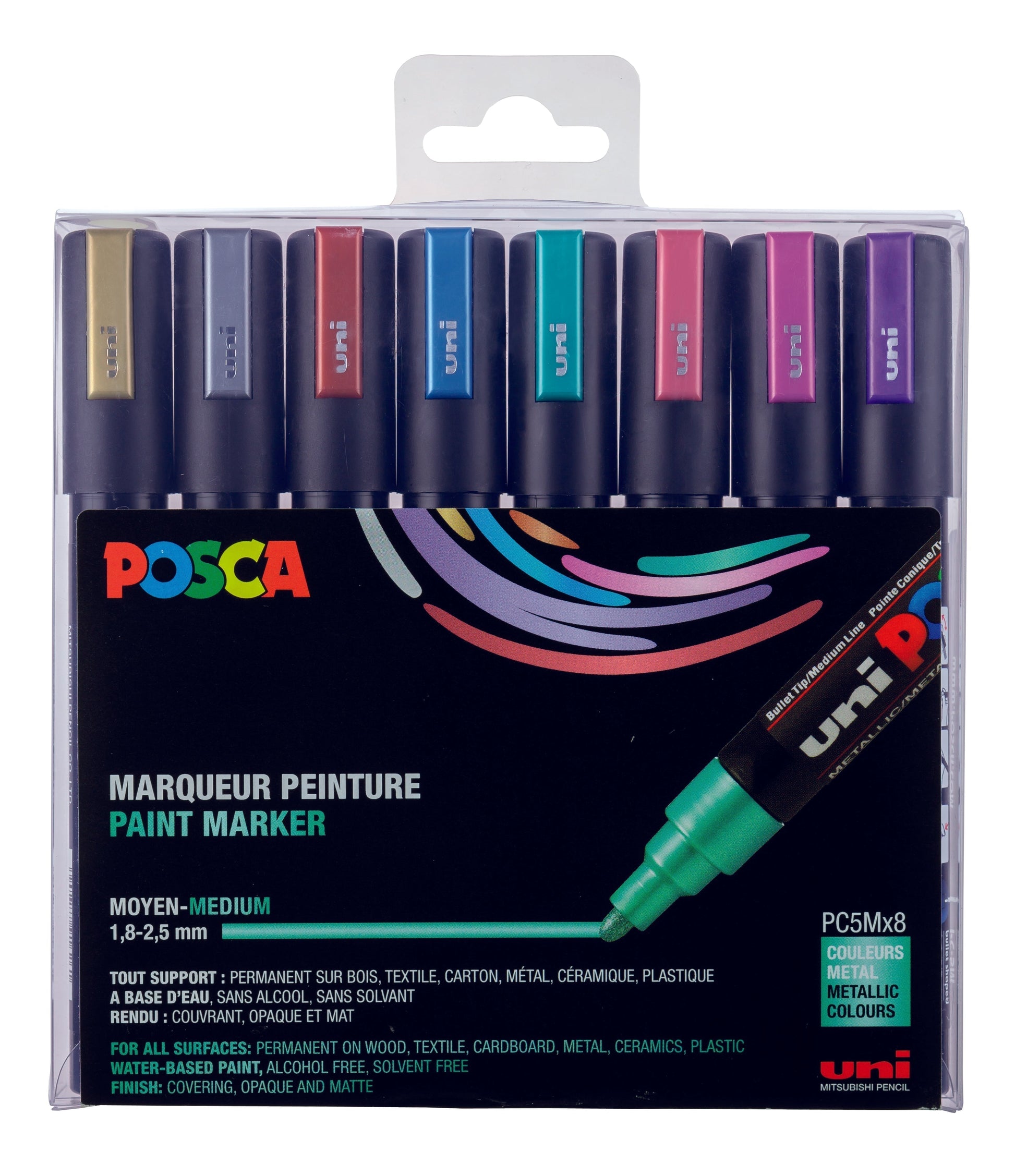 POSCA - Set 8 marqueurs PC-5M assortis - Métal