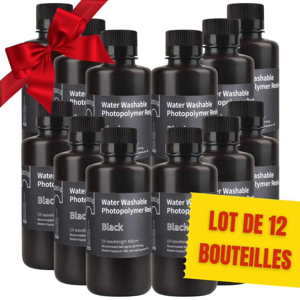 Pack ELEGOO - 12x Résine Water Washable - Noir (Black) - 1 kg