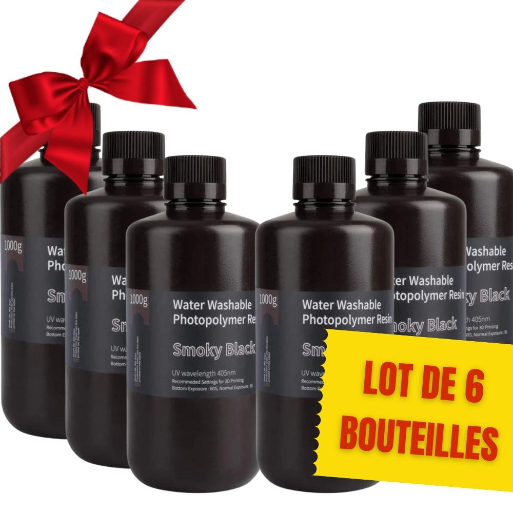 Pack ELEGOO - 6x Résine Water Washable - Noir Transparent (Smoky Black) - 1 kg