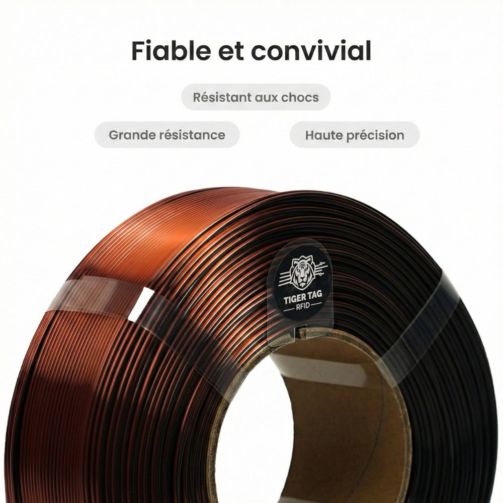 R3D - Tri-Silk color - Or/Cuivre/Noir (Gold/Copper/Black) - 1,75 mm - 1 kg - Refill avec RFID TigerTag