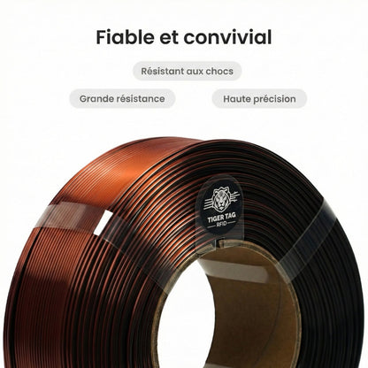 R3D - Tri-Silk color - Or/Cuivre/Noir (Gold/Copper/Black) - 1,75 mm - 1 kg - Refill avec RFID TigerTag