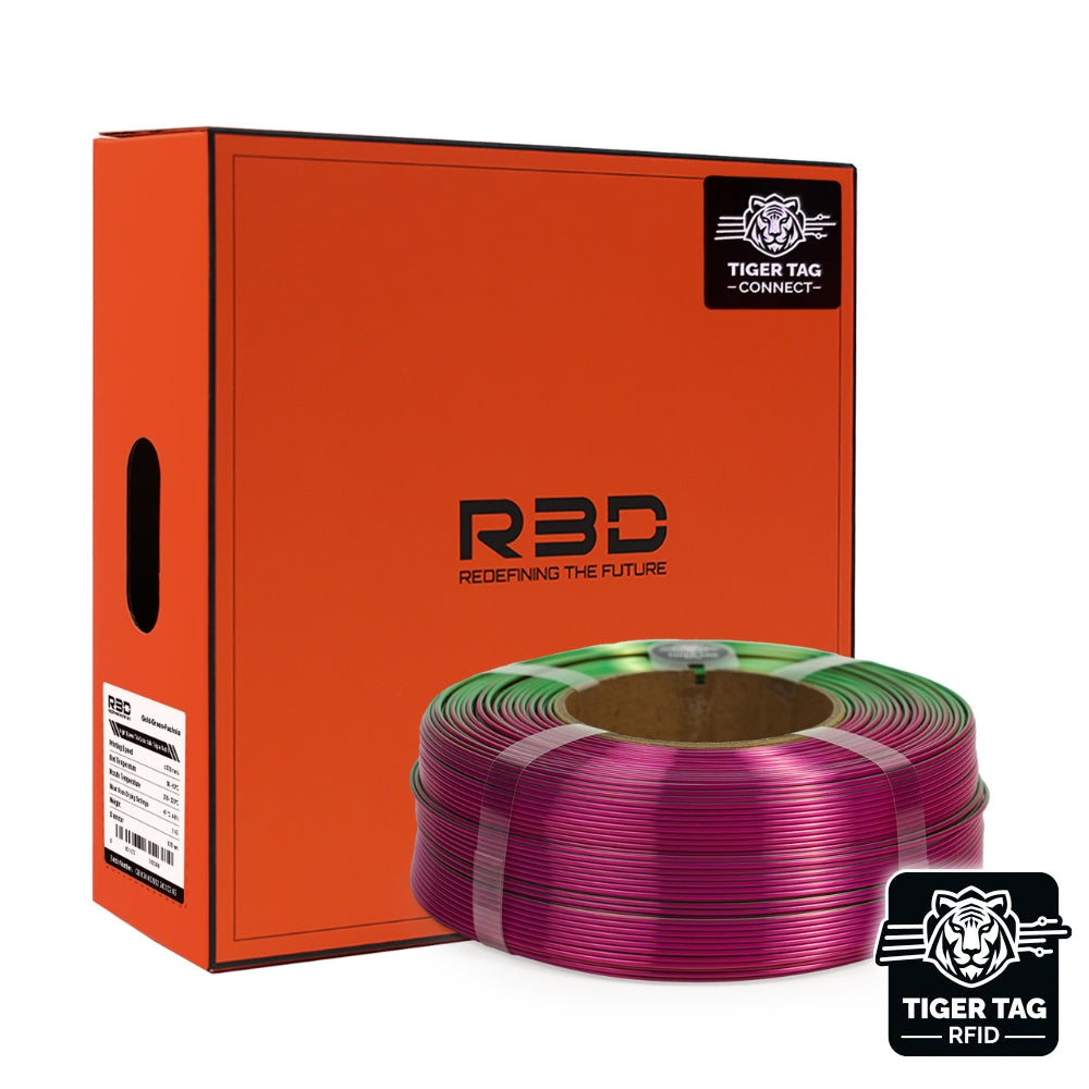 R3D - Tri-Silk color - Or/Vert/Fuschia (Gold/Green/Fuchsia) - 1,75 mm - 1 kg Refill avec RFID TigerTag