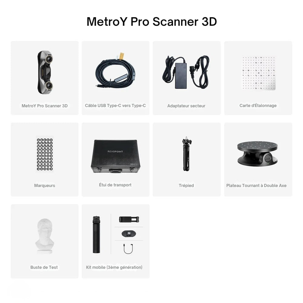 Revopoint - MetroY Pro - Scanners 3D Laser Bleu Sans-Fil pour Petites et Moyennes Pièces