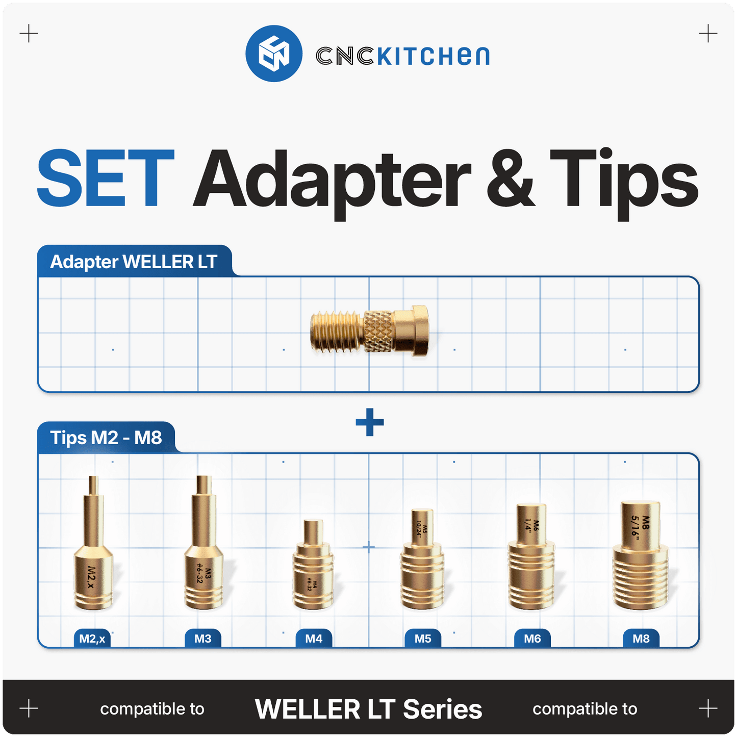 CNC Kitchen - Pannes à Souder + Adaptateur pour Weller LT - 7 pièces