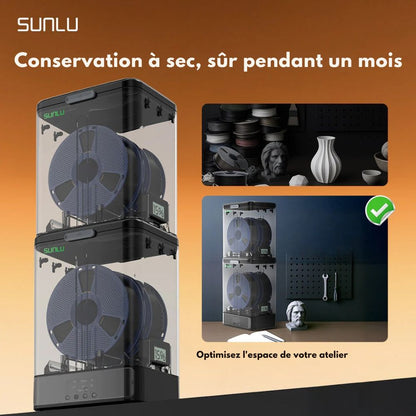 Pack Sunlu FilaDryer SP2 - 2 Boite de stockage + Base Chauffante + 2 Bobines PLA+2.0 Noir 1 kg