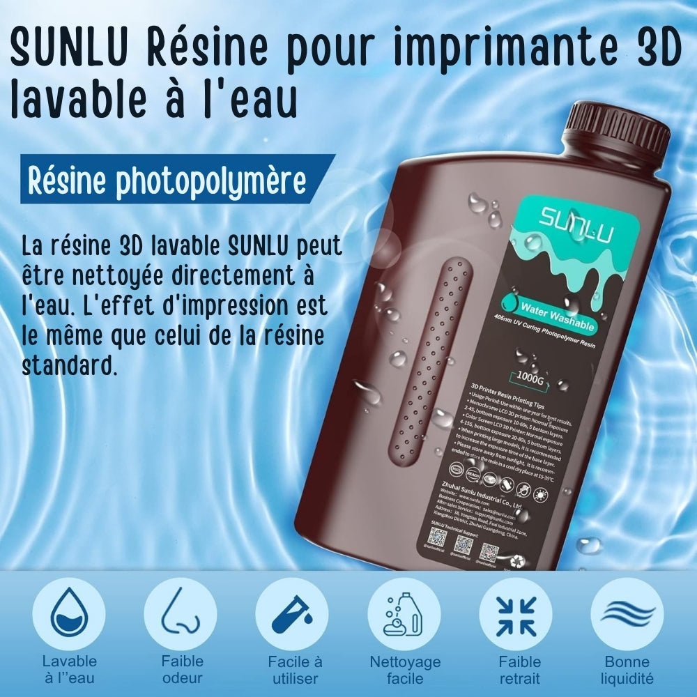 Sunlu - Résine Water-Wash Standard - Gris Clair (Solid Grey) - 1 kg