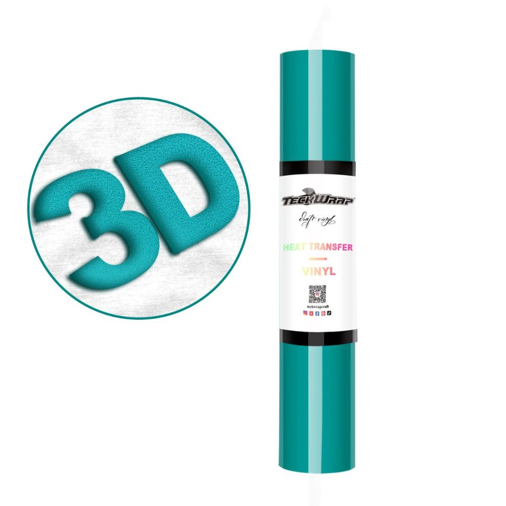 TeckWrapCraft - Puff HTV - Vinyle Transfert à Chaud - Cyan Foncé - 1,5 m