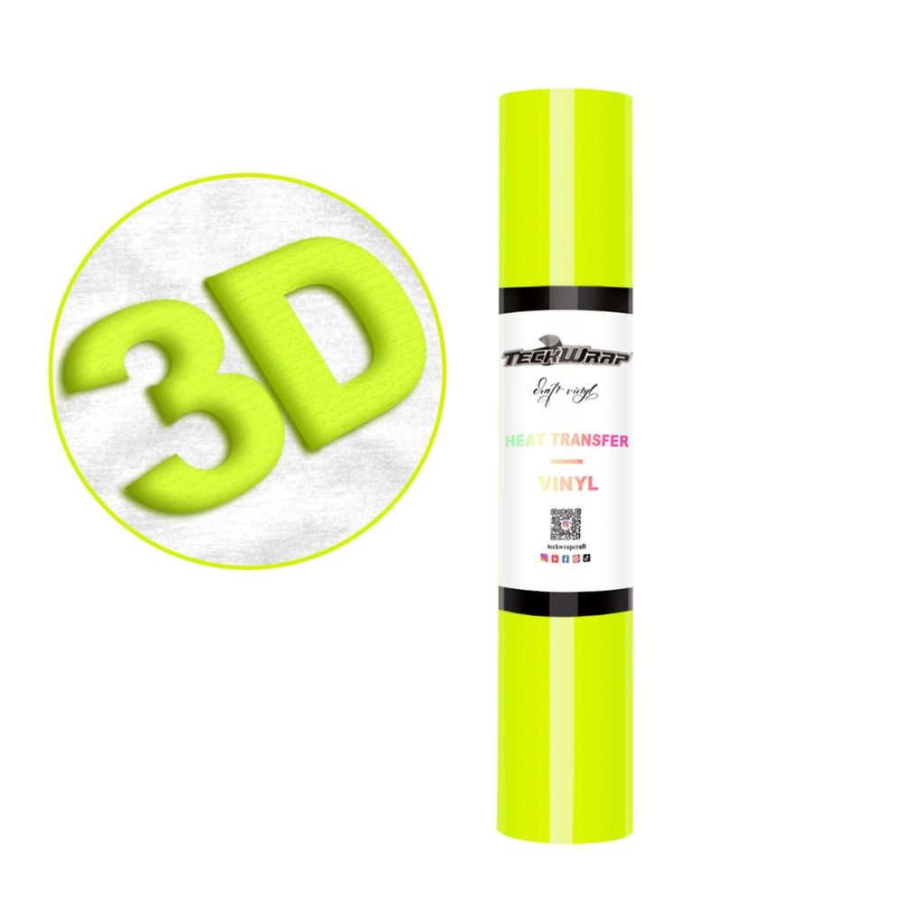 TeckWrapCraft - Puff HTV - Vinyle Transfert à Chaud - Jaune Néon - 1,5 m