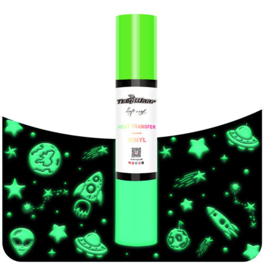 TeckWrapCraft - Puff HTV Thermocollant Glow in the Dark - Vert - 25 cm x 1,5 m