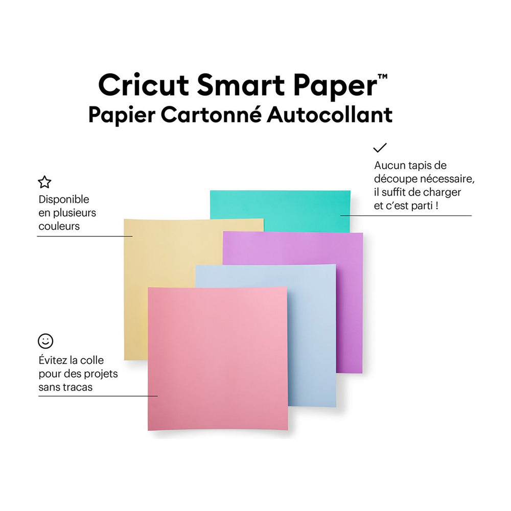 Cricut - Smart Paper - 10 Feuilles Papier cartonné autocollant -  Pastel - 30 x 30 cm