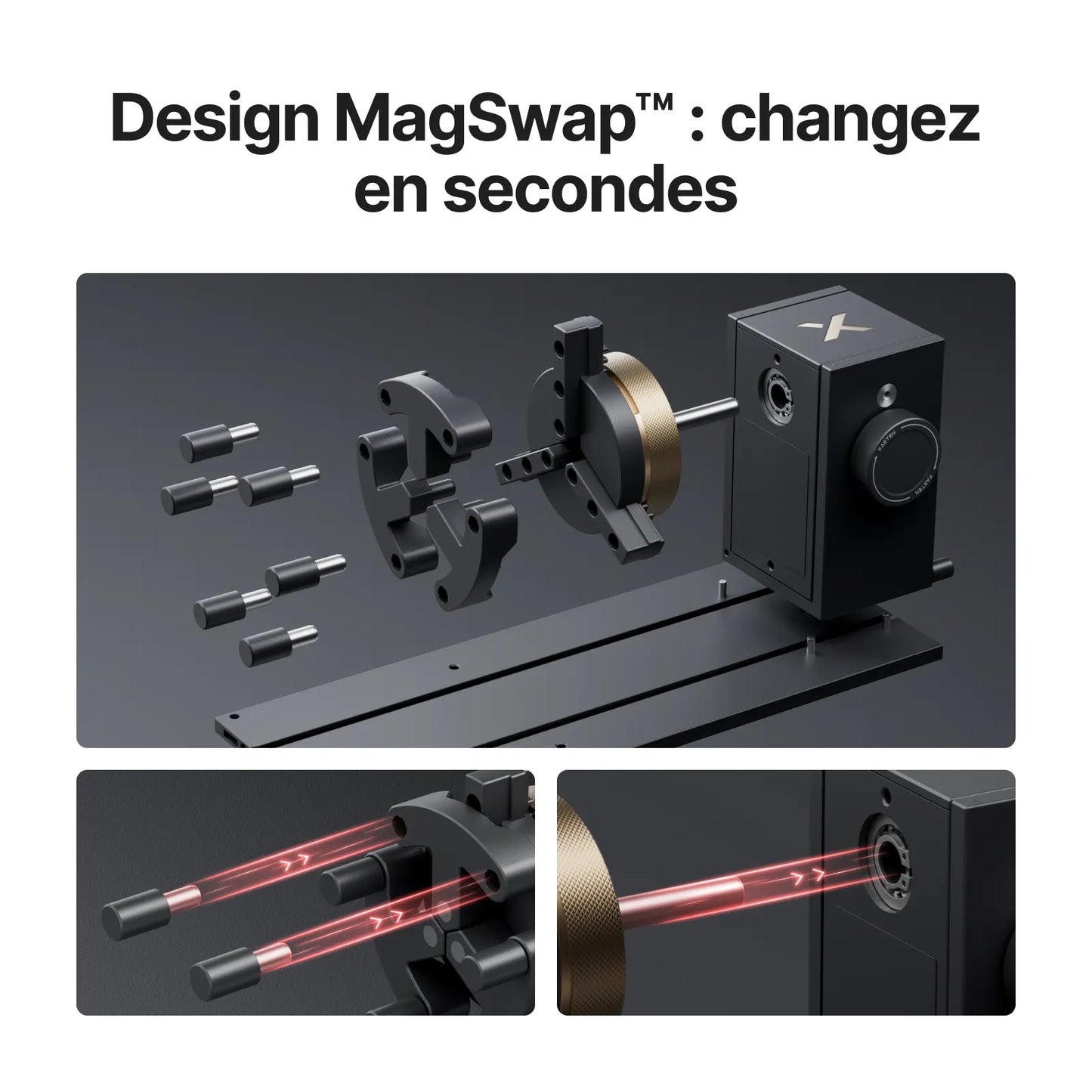 xTool - RA3 pour P2S - Mandrin rotatif intelligent avec système MagSwap™