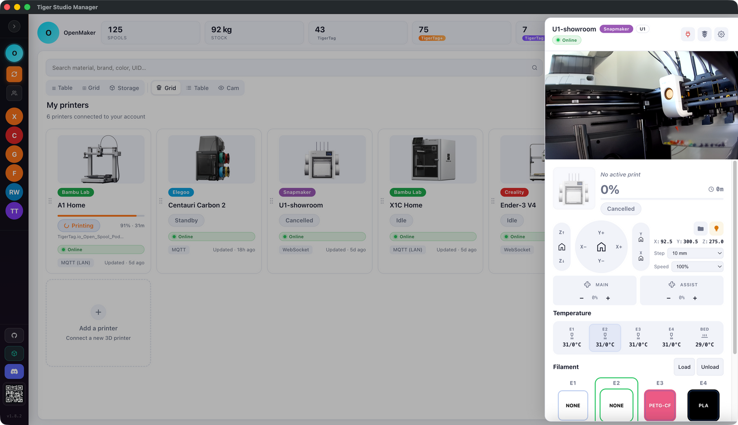 Tiger Studio - Smart Filaments & Printer Manager pour macOS