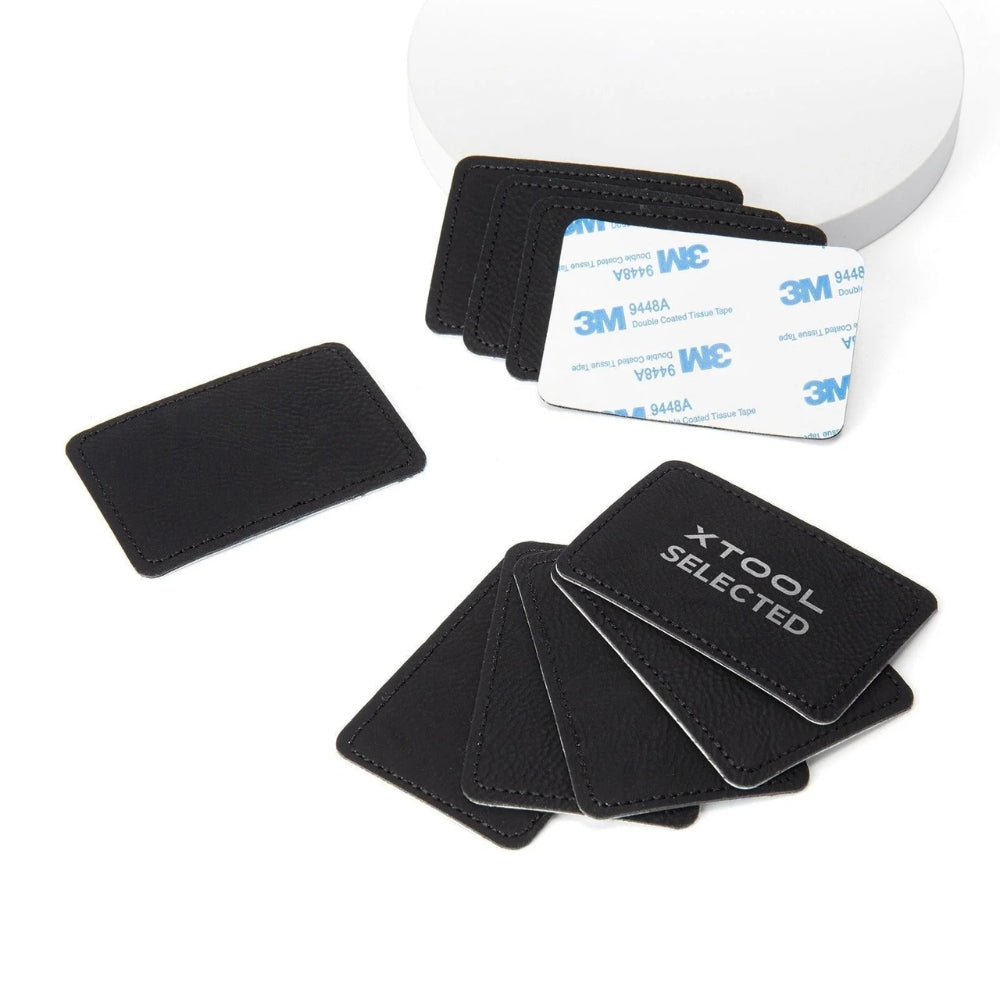 xTool - Écusson rectangulaire en simili cuir gravable au laser - 76 x 51 mm - Noir à Argent - 10 pcs