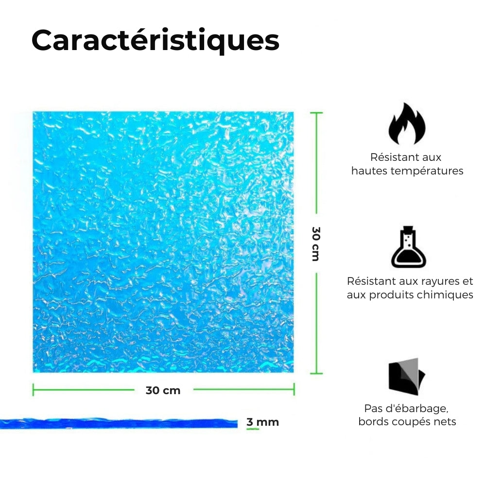 xTool - 3 Plaques Acryliques Iridescentes - Bleu Transparent avec Relief - 3 mm - 30 x 30 cm