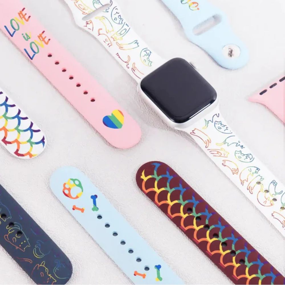xTool - 4 Bracelets Apple Watch - Arc en ciel Noir/Blanc/Rouge/Gris - 42/44/45/49 mm (M/L)