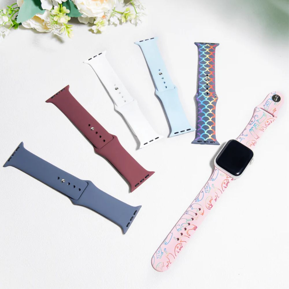 xTool - 4 Bracelets Apple Watch - Arc en ciel Noir/Blanc/Rouge/Gris - 42/44/45/49 mm (M/L)